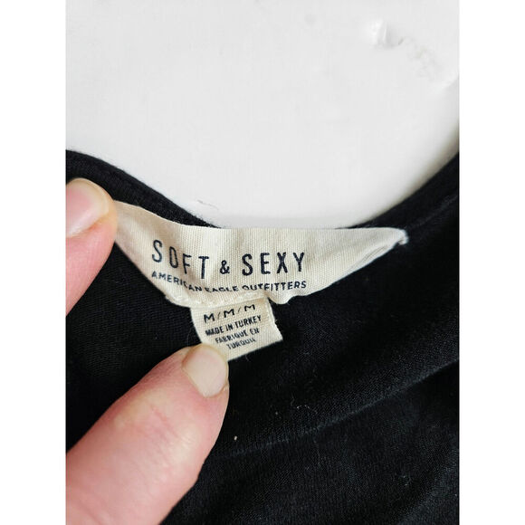 American Eagle Outfitters Soft and Sexy Black Mini Dress Tie Front Medium - Picture 2 of 5